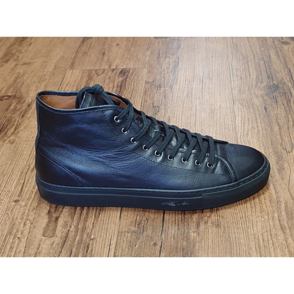 Gustin High Top Sneakers Black Calfskin Leather Size 43 EU/10US Made In Italy - Picture 5 of 11